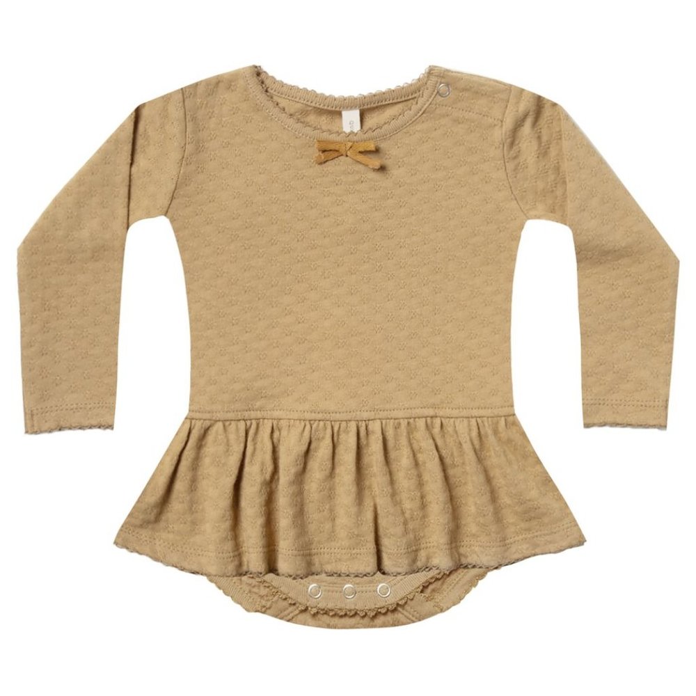 Quincy Mae Skirted Pointelle Onesie - Honey - 3-6